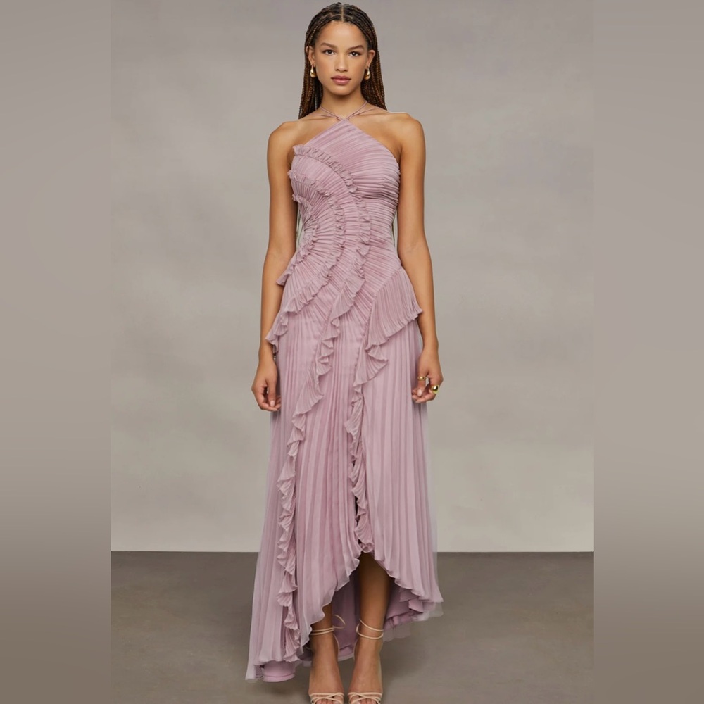 Emur Lorelie halter dress. Elegant Mauve Ruffled Women's Dress